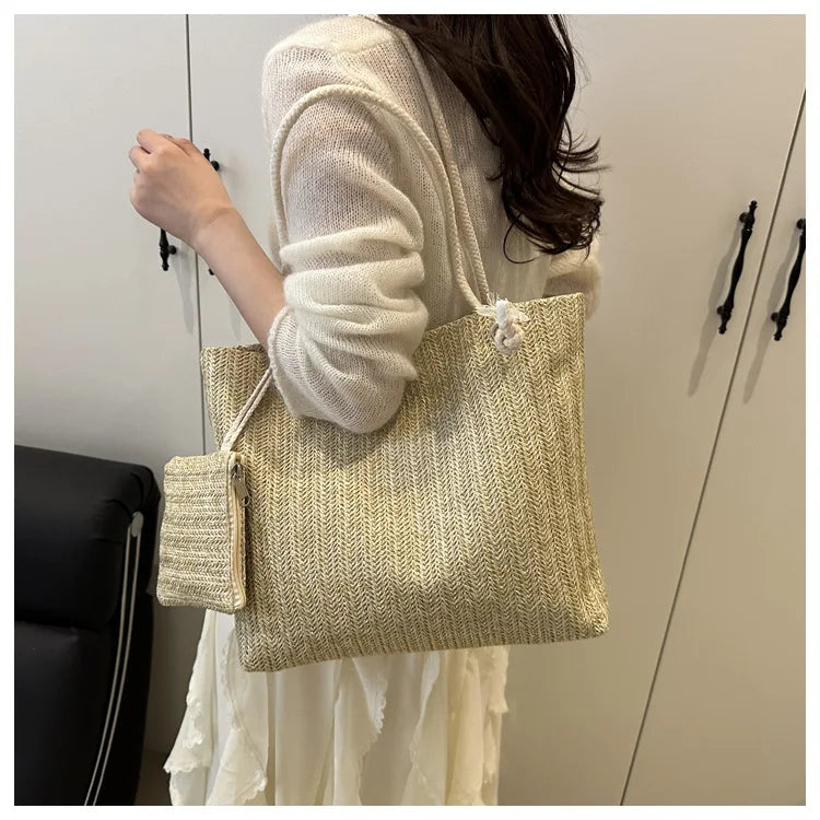 Large Bali Beach Tote - Designer Straw Shoulder Bag