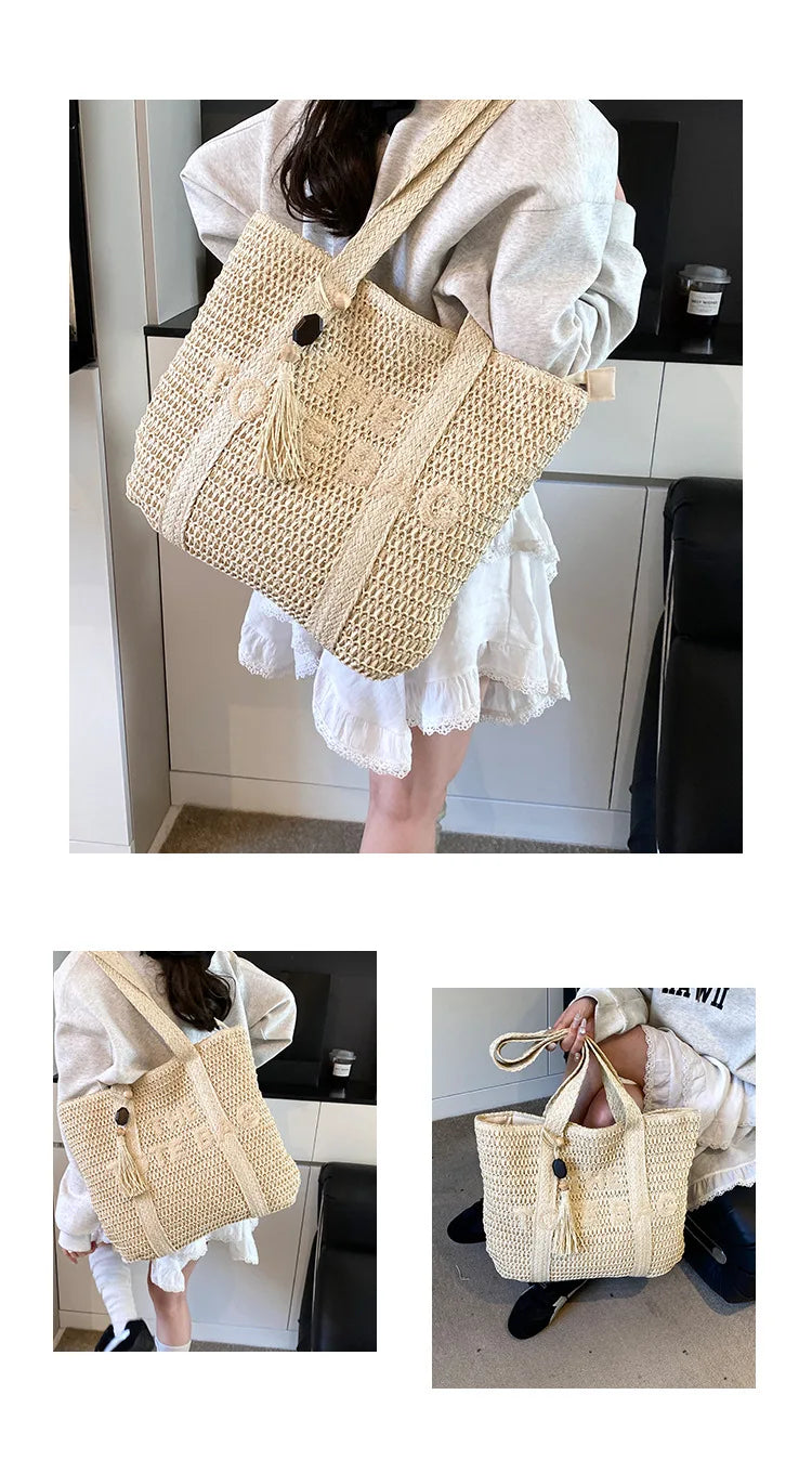 Handmade Large Woven Straw Bag - High-End Beach Tote
