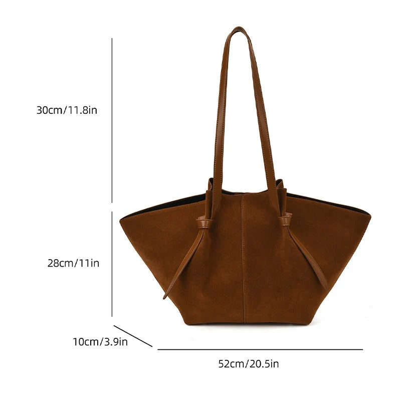 Oversized Faux Suede Winged Tote - Chic Frosted Shoulder Bag