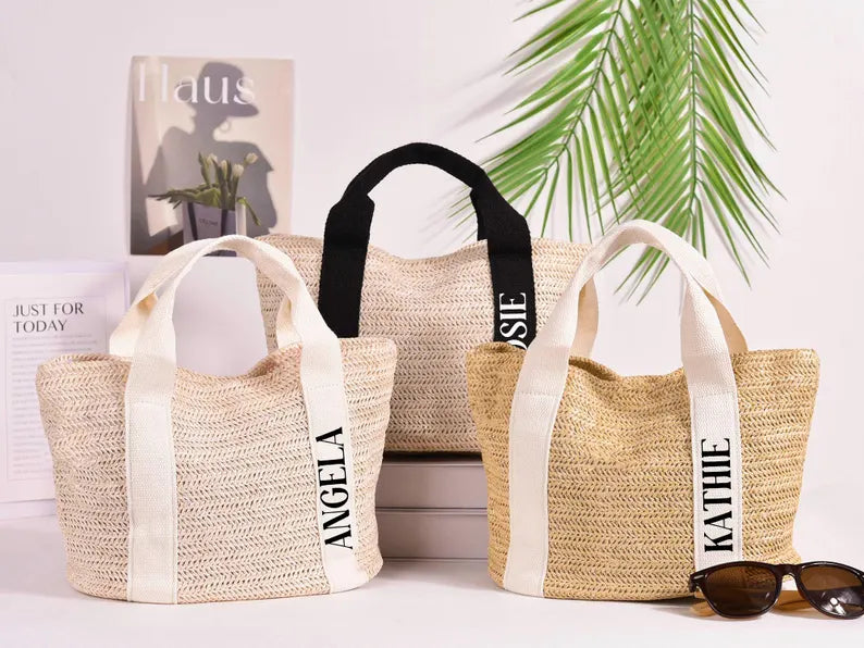 Personalized Burlap Beach Tote Bag – Custom Name Bridesmaid & Bridal Party Gift