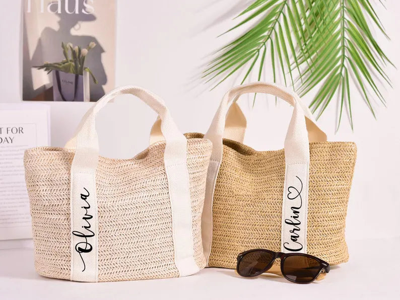 Personalized Burlap Beach Tote Bag – Custom Name Bridesmaid & Bridal Party Gift