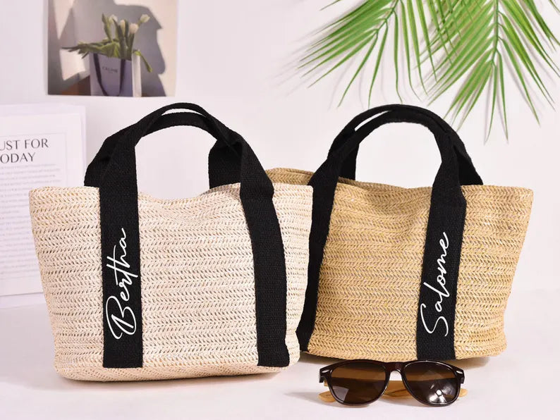 Personalized Burlap Beach Tote Bag – Custom Name Bridesmaid & Bridal Party Gift