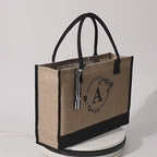 Personalized Natural Jute Tote Bag – Elegant Floral Initial Design